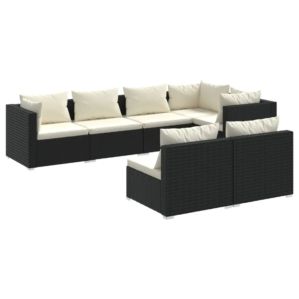 7 Piece Garden Lounge Set with Cushions Black Poly Rattan 3102383 - Furniture