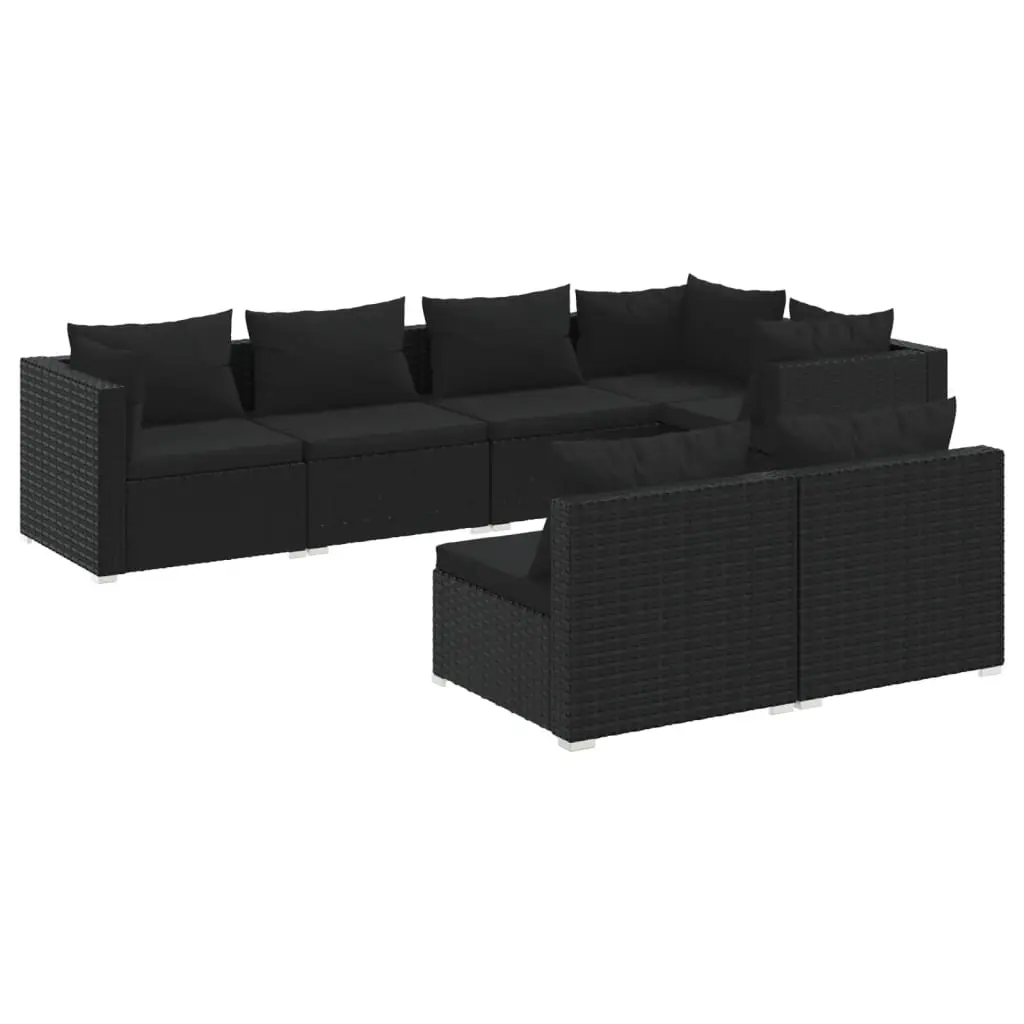 7 Piece Garden Lounge Set with Cushions Black Poly Rattan 3102384 - Furniture
