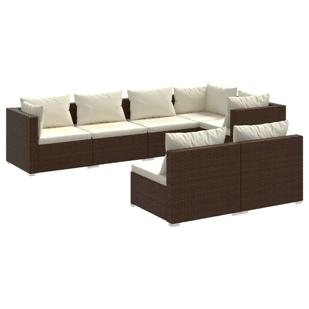 7 Piece Garden Lounge Set with Cushions Brown Poly Rattan 3102386 - Furniture