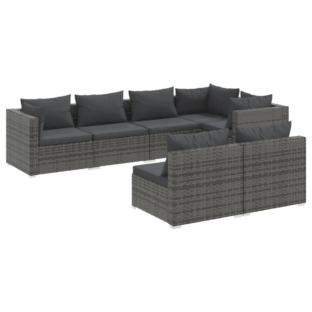 7 Piece Garden Lounge Set with Cushions Grey Poly Rattan 3102389 - Furniture