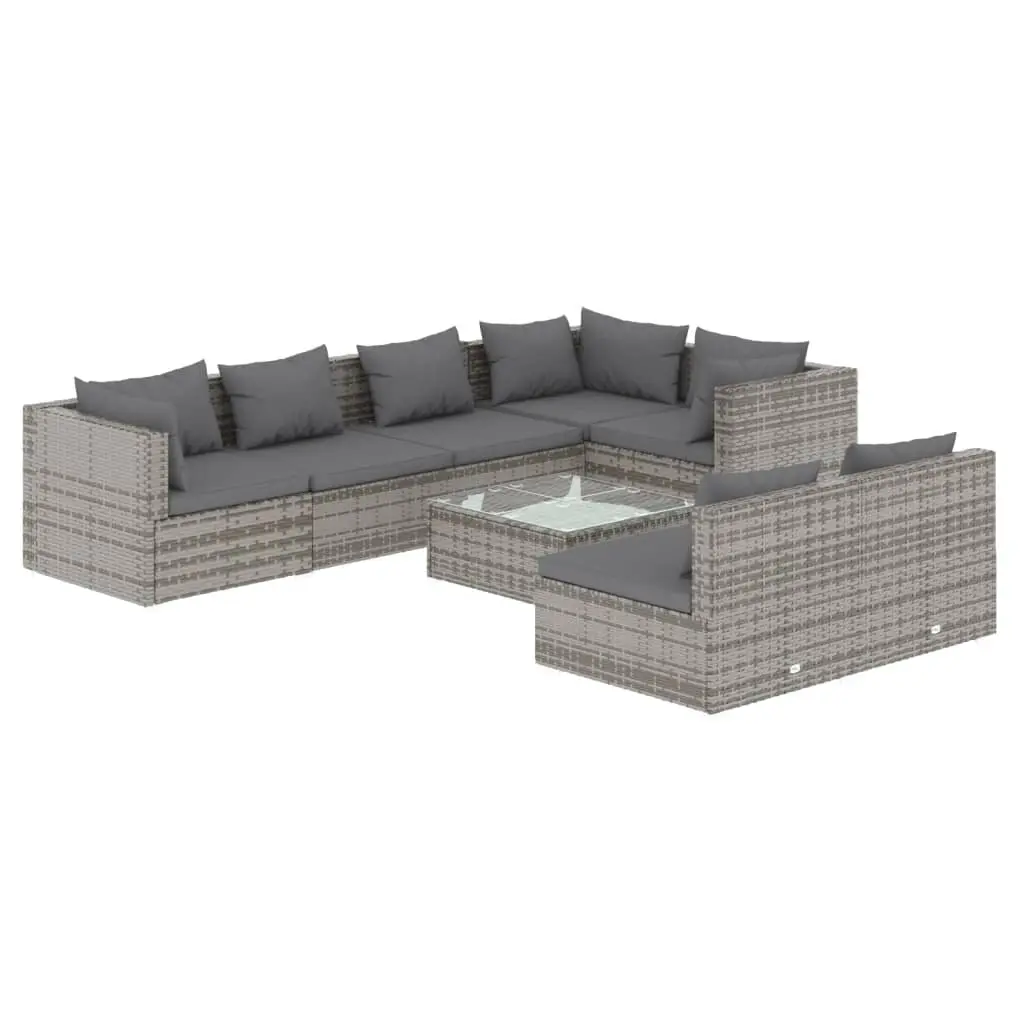 8 Piece Garden Lounge Set with Cushions Grey Poly Rattan 3102397 - Furniture
