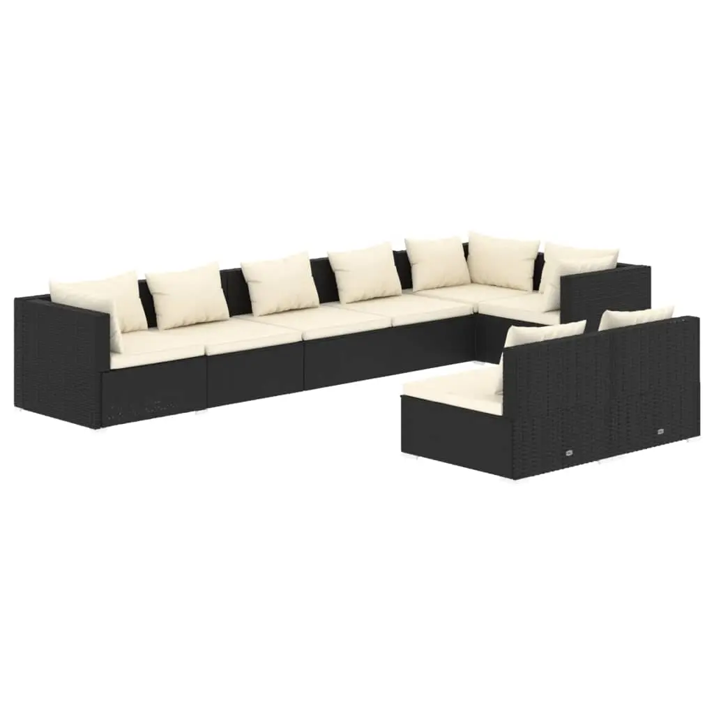 8 Piece Garden Lounge Set with Cushions Black Poly Rattan 3102399 - Furniture