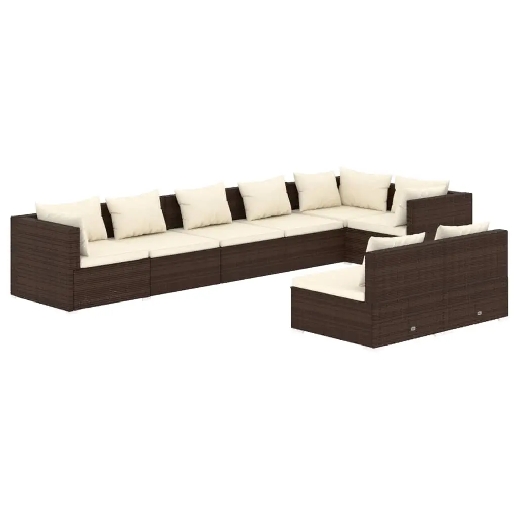8 Piece Garden Lounge Set with Cushions Brown Poly Rattan 3102402 - Furniture
