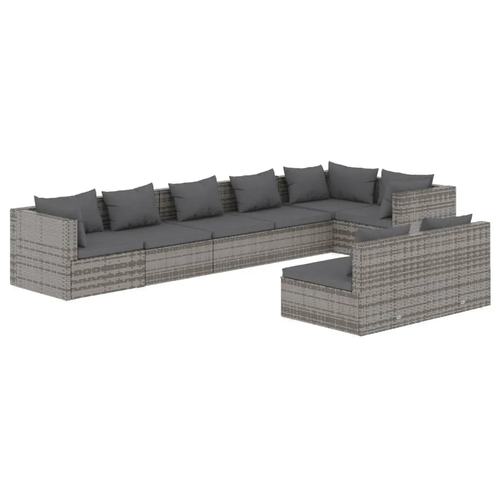 8 Piece Garden Lounge Set with Cushions Grey Poly Rattan 3102405 - Furniture