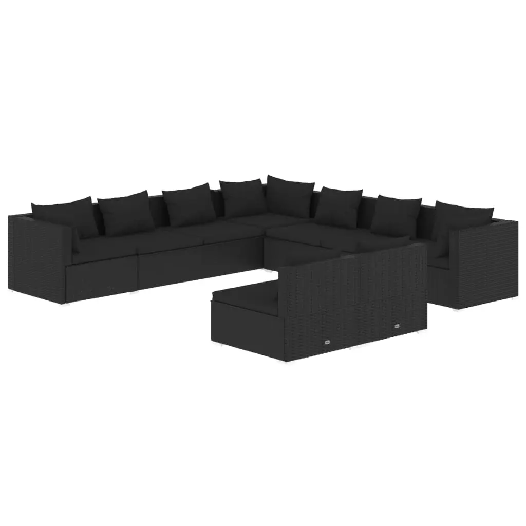 9 Piece Garden Lounge Set with Cushions Black Poly Rattan 3102416 - Furniture