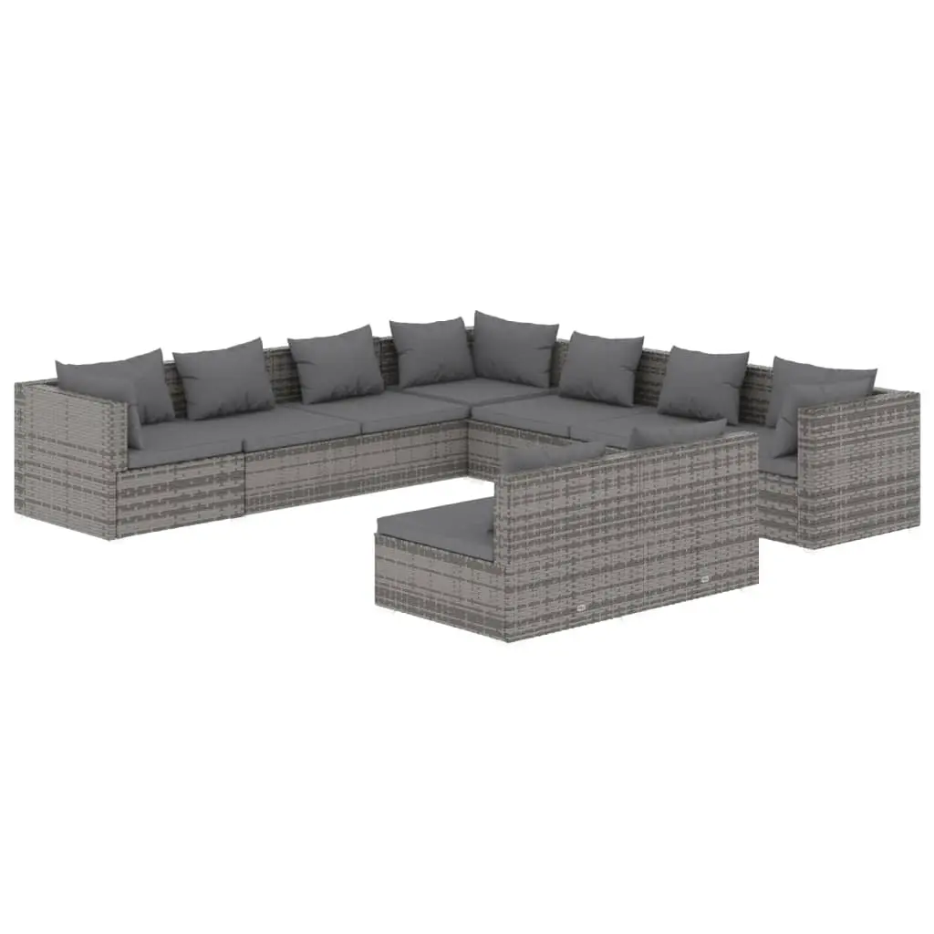 9 Piece Garden Lounge Set with Cushions Grey Poly Rattan 3102421 - Furniture