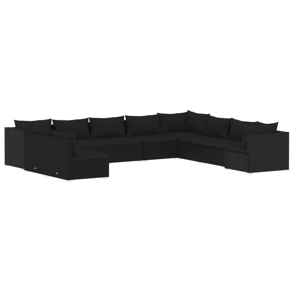10 Piece Garden Lounge Set with Cushions Black Poly Rattan 3102432 - Furniture