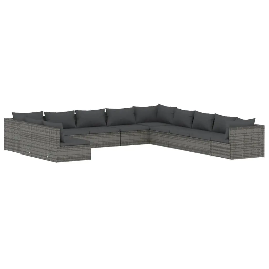 11 Piece Garden Lounge Set with Cushions Grey Poly Rattan 3102453 - Furniture