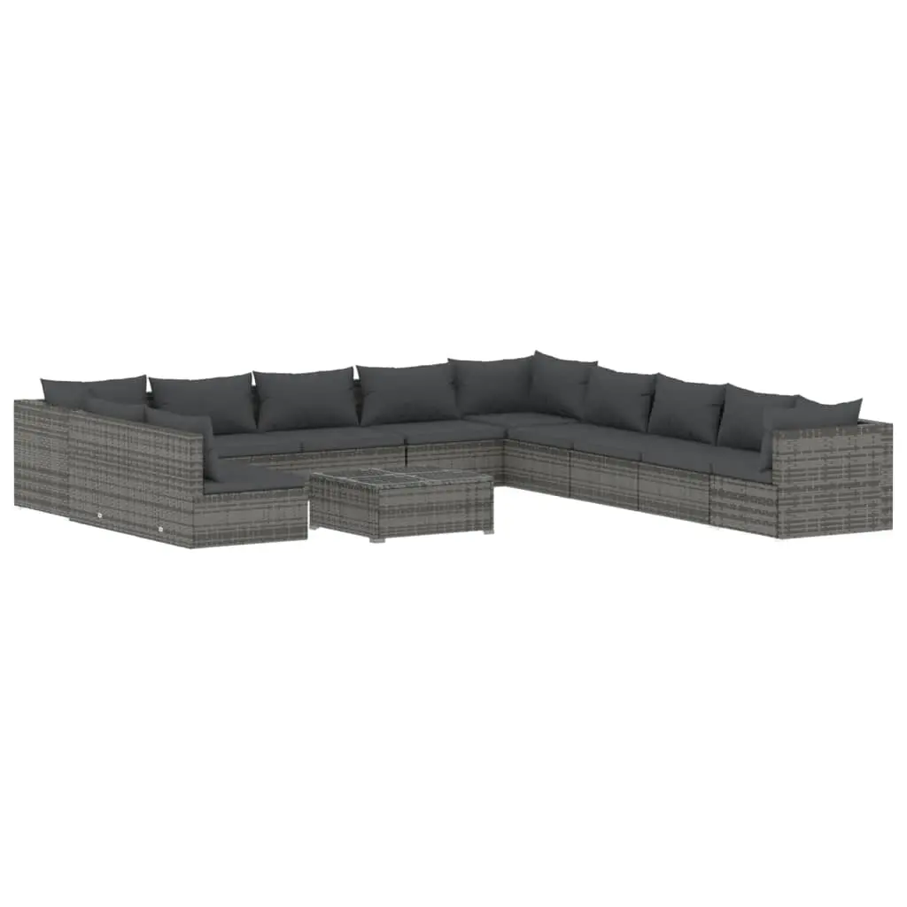 12 Piece Garden Lounge Set with Cushions Grey Poly Rattan 3102461 - Furniture