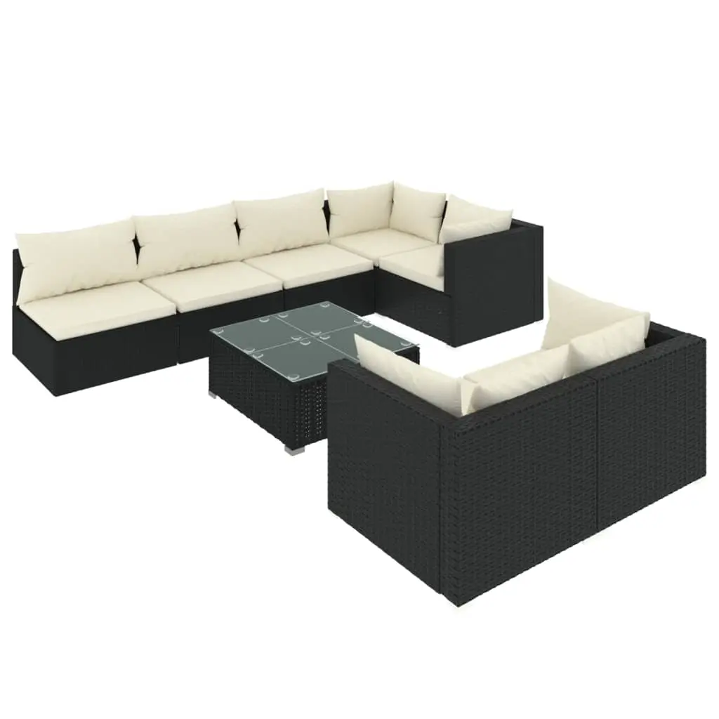 8 Piece Garden Lounge Set with Cushions Black Poly Rattan 3102463 - Furniture
