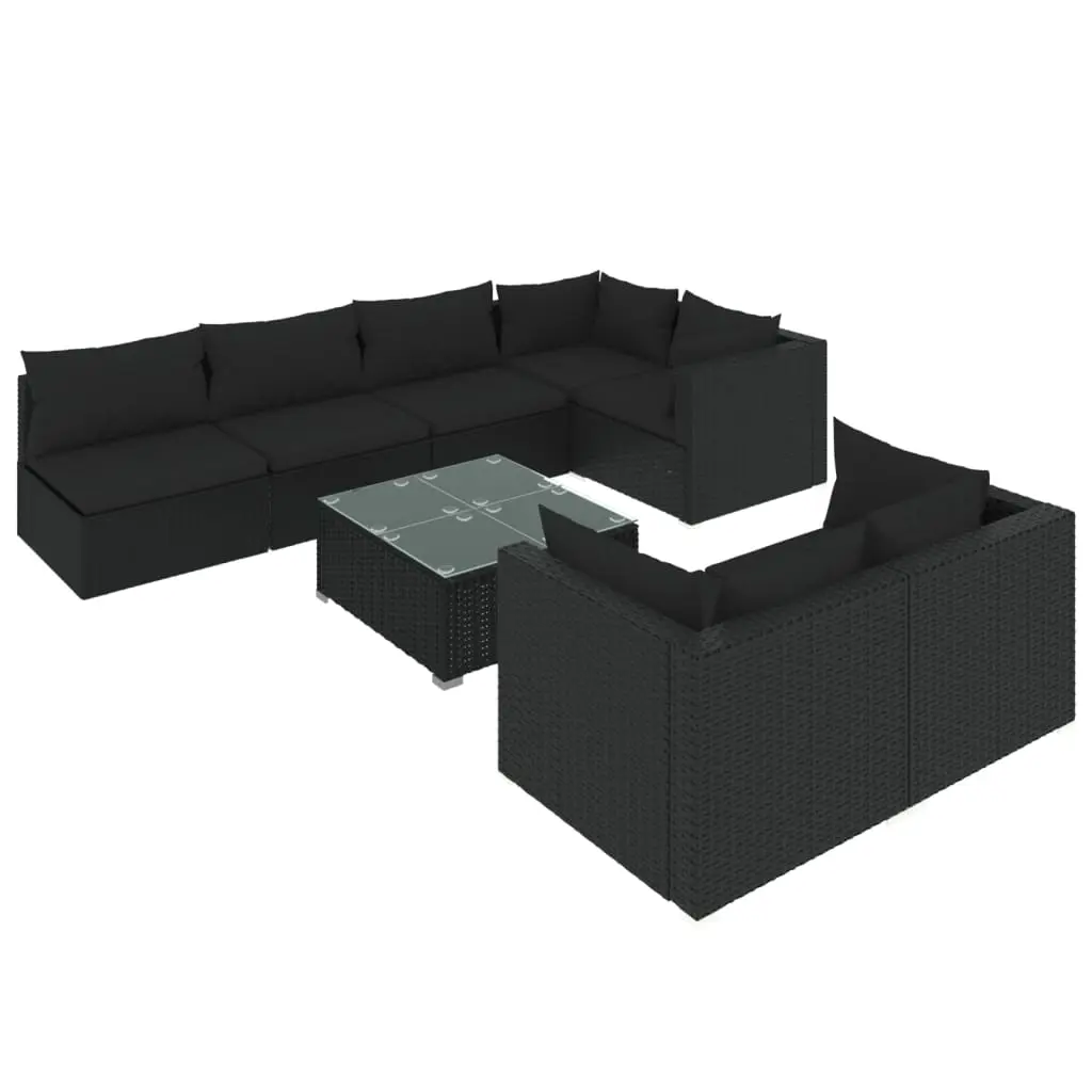 8 Piece Garden Lounge Set with Cushions Black Poly Rattan 3102464 - Furniture