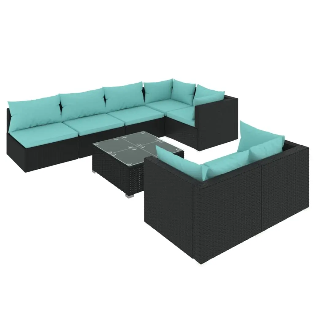 8 Piece Garden Lounge Set with Cushions Black Poly Rattan 3102465 - Furniture