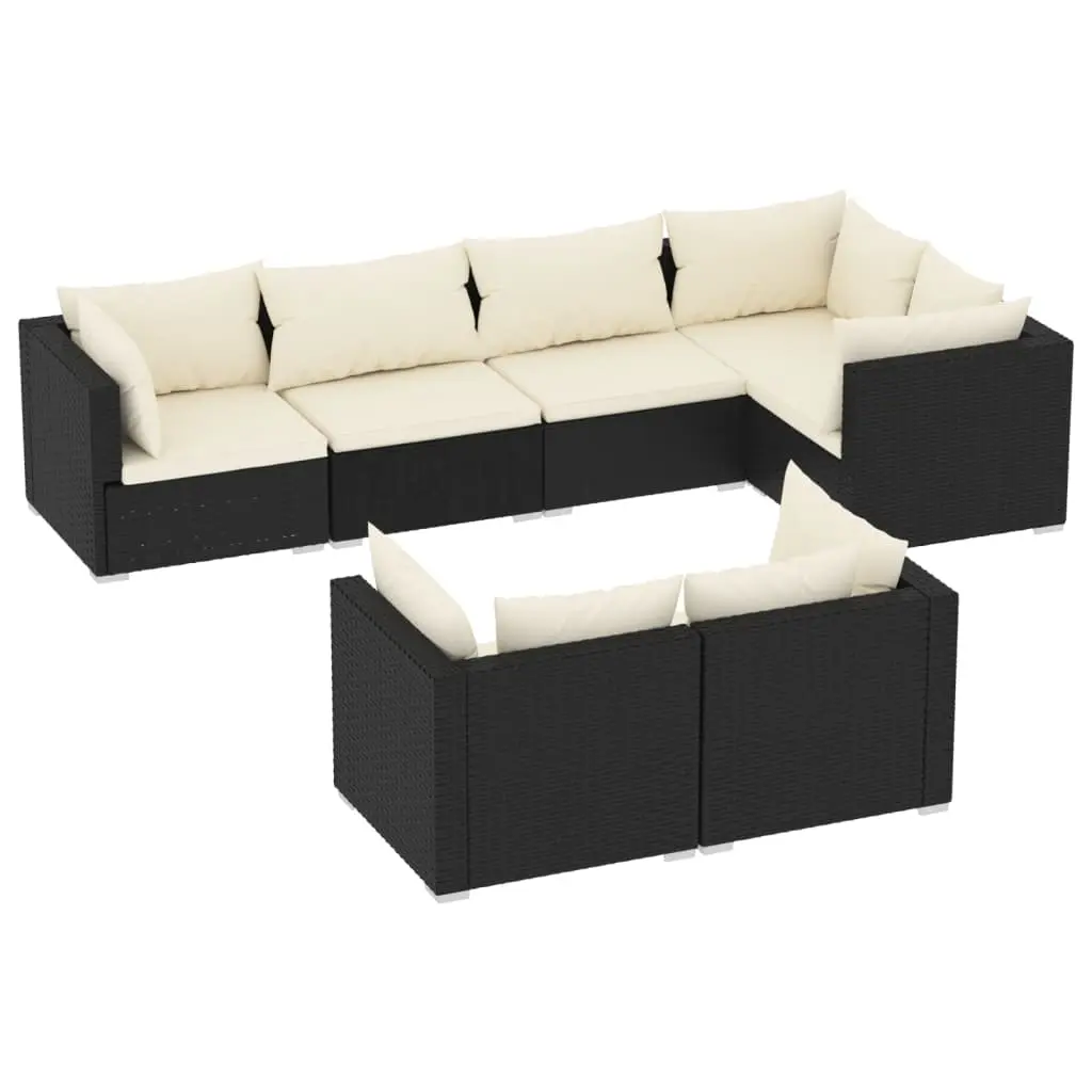 7 Piece Garden Lounge Set with Cushions Black Poly Rattan 3102471 - Furniture