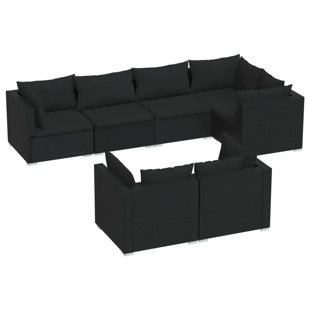 7 Piece Garden Lounge Set with Cushions Black Poly Rattan 3102472 - Furniture