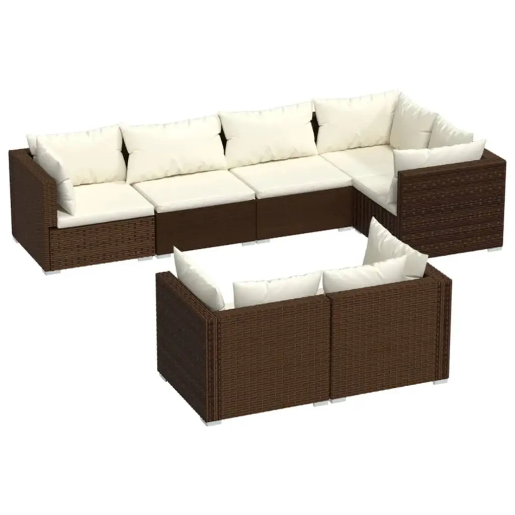 7 Piece Garden Lounge Set with Cushions Brown Poly Rattan 3102474 - Furniture