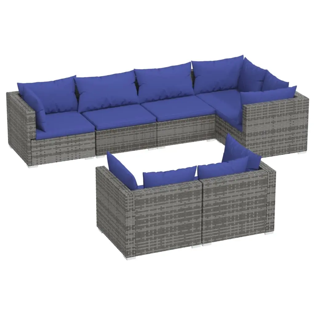 7 Piece Garden Lounge Set with Cushions Grey Poly Rattan 3102478 - Furniture