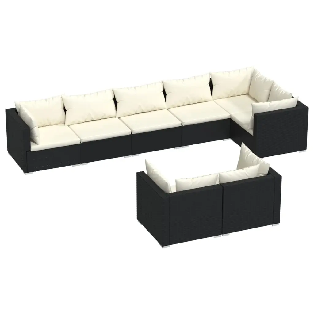 8 Piece Garden Lounge Set with Cushions Black Poly Rattan 3102479 - Furniture