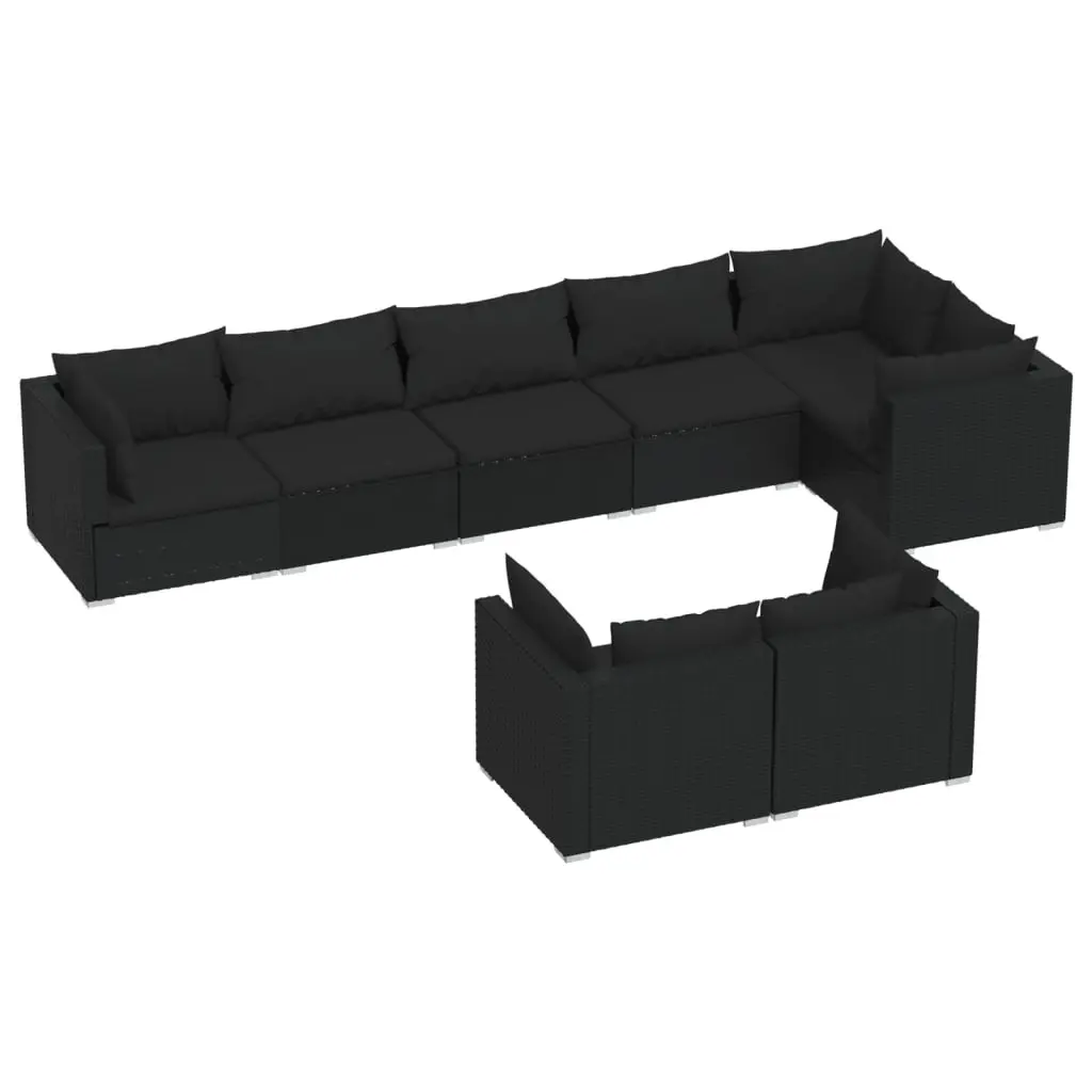 8 Piece Garden Lounge Set with Cushions Black Poly Rattan 3102480 - Furniture