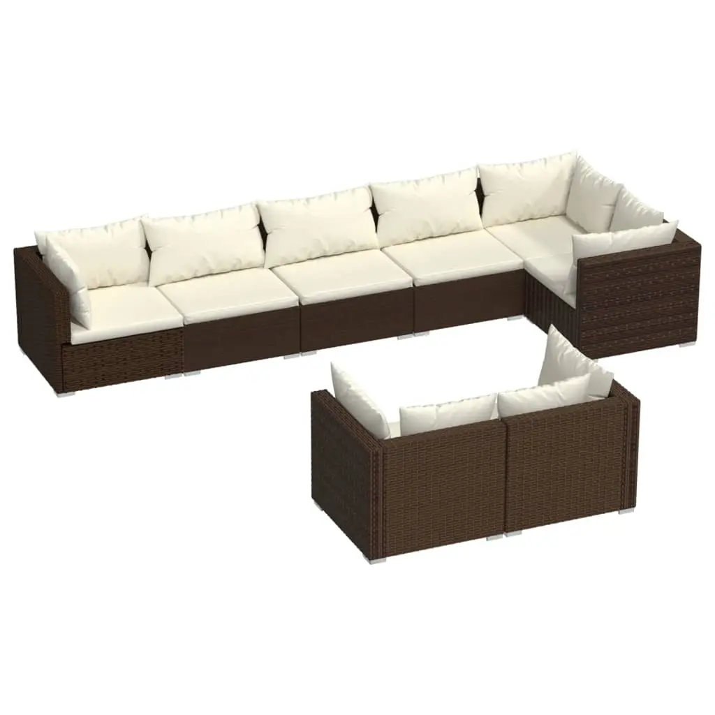 8 Piece Garden Lounge Set with Cushions Brown Poly Rattan 3102482 - Furniture