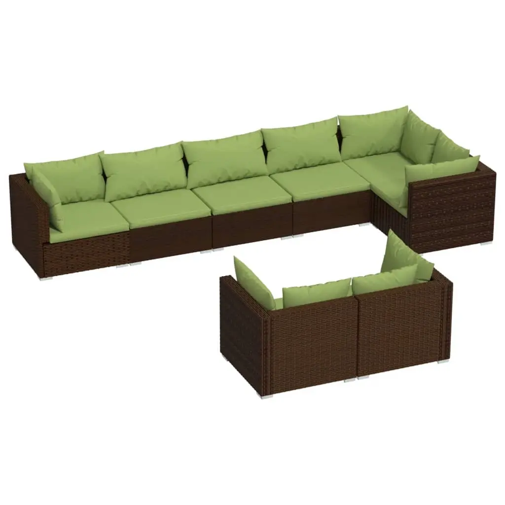 8 Piece Garden Lounge Set with Cushions Brown Poly Rattan 3102484 - Furniture