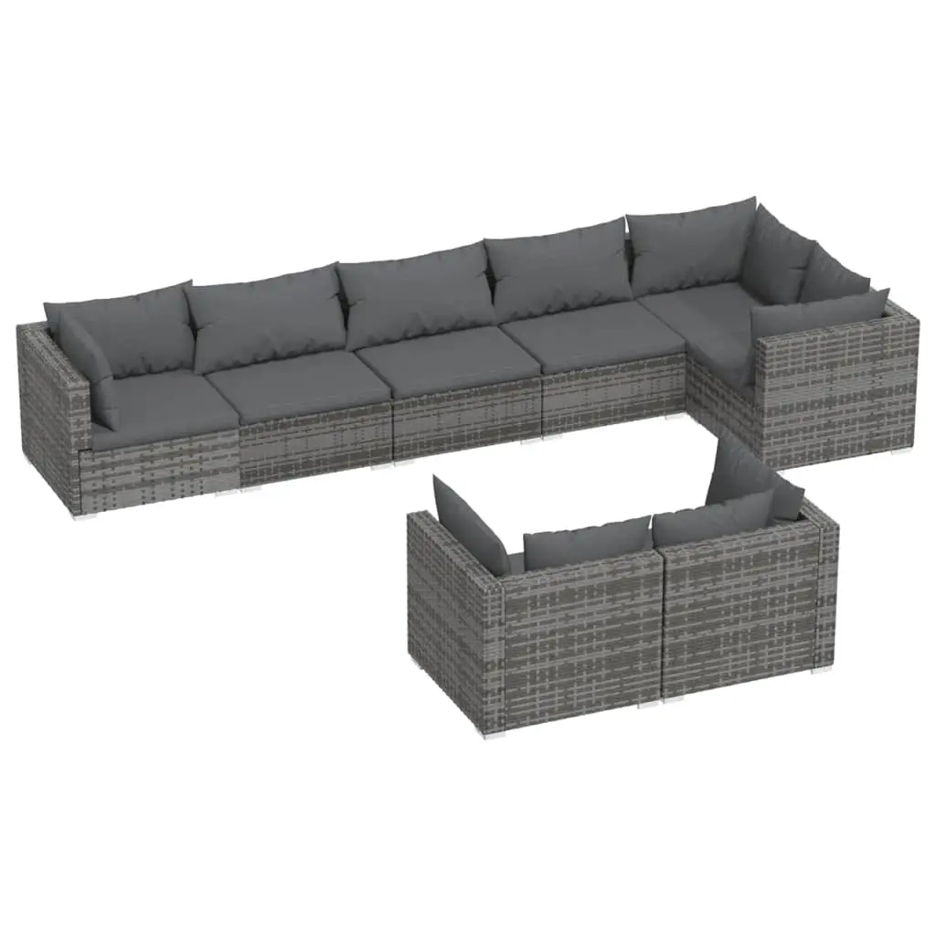 8 Piece Garden Lounge Set with Cushions Grey Poly Rattan 3102485 - Furniture