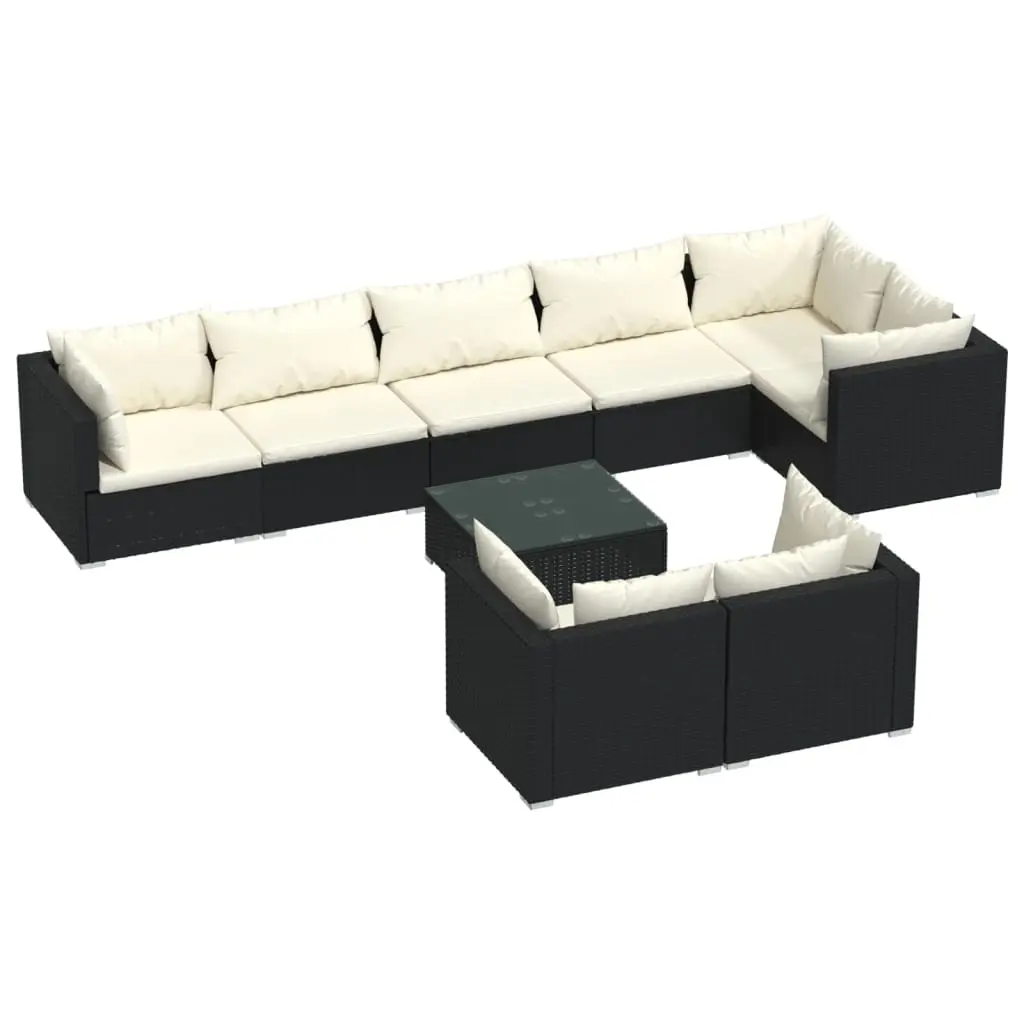 9 Piece Garden Lounge Set with Cushions Black Poly Rattan 3102487 - Furniture