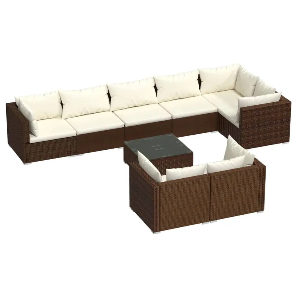9 Piece Garden Lounge Set with Cushions Brown Poly Rattan 3102490 - Furniture