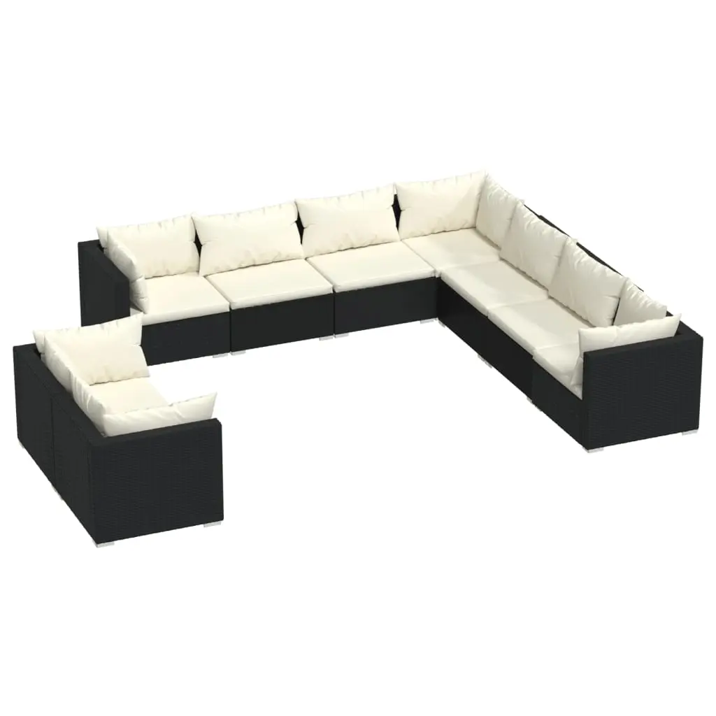 9 Piece Garden Lounge Set with Cushions Black Poly Rattan 3102495 - Furniture