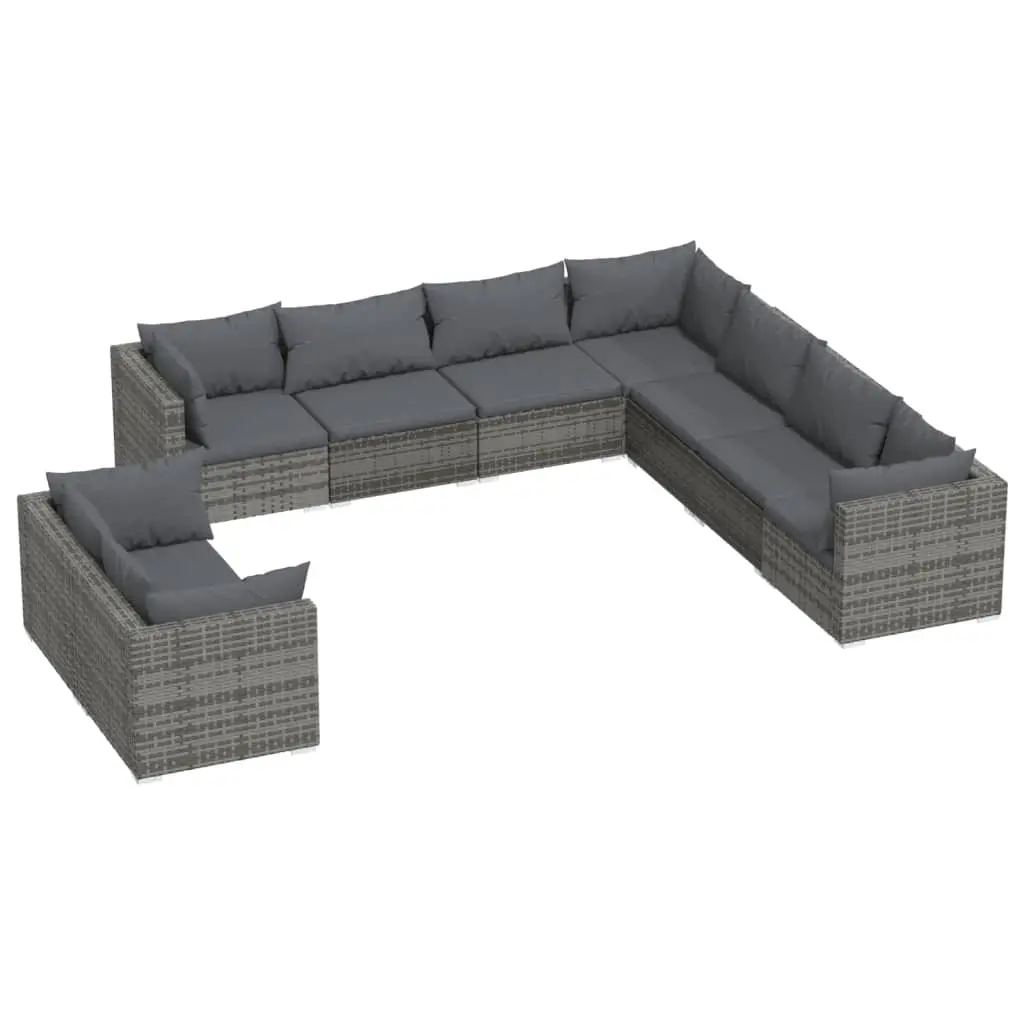 9 Piece Garden Lounge Set with Cushions Grey Poly Rattan 3102501 - Furniture