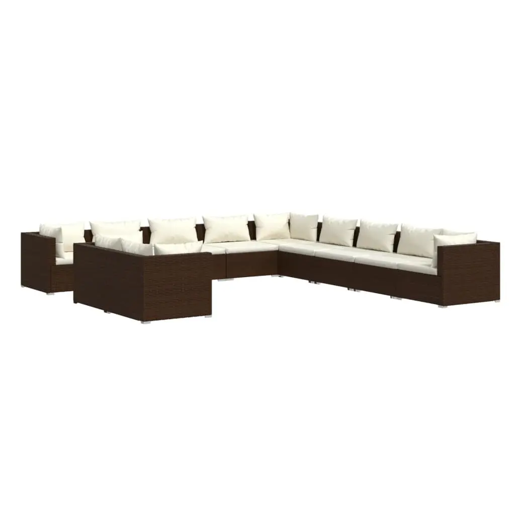 11 Piece Garden Lounge Set with Cushions Brown Poly Rattan 3102530 - Furniture