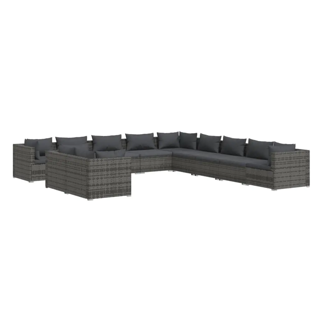 11 Piece Garden Lounge Set with Cushions Grey Poly Rattan 3102533 - Furniture