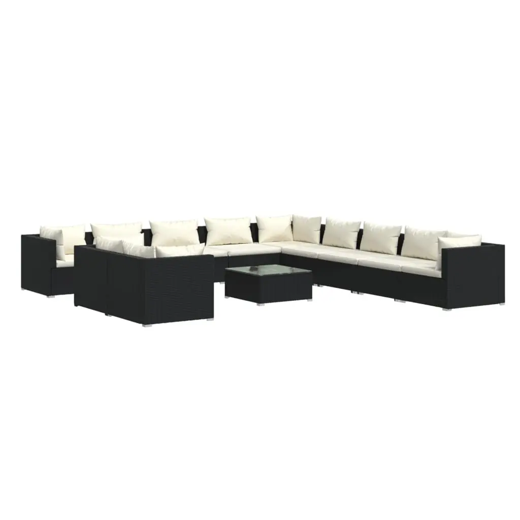 12 Piece Garden Lounge Set with Cushions Black Poly Rattan 3102535 - Furniture