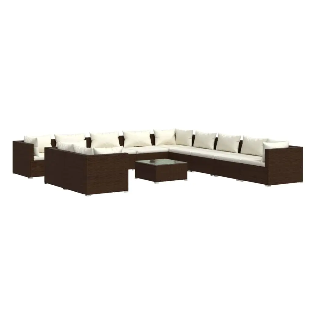 12 Piece Garden Lounge Set with Cushions Brown Poly Rattan 3102538 - Furniture