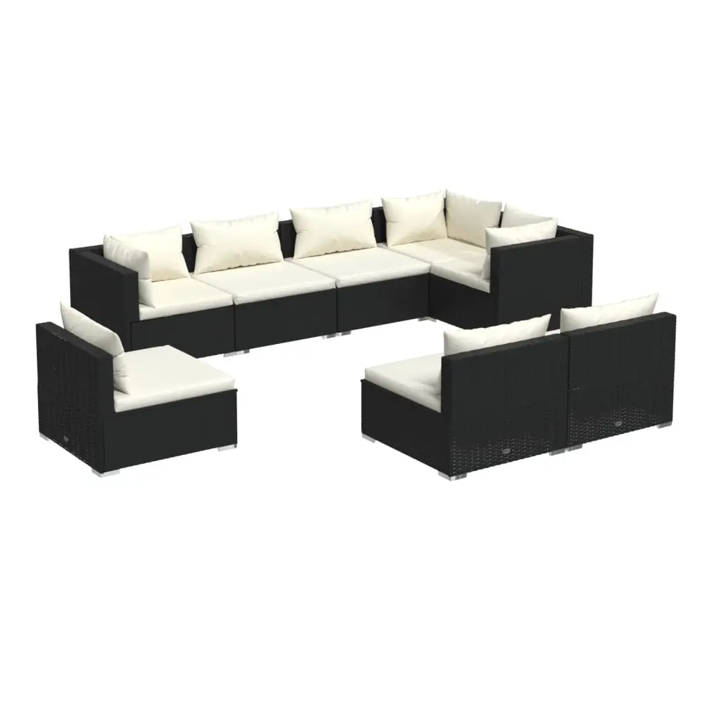 8 Piece Garden Lounge Set with Cushions Poly Rattan Black 3102543 - Furniture