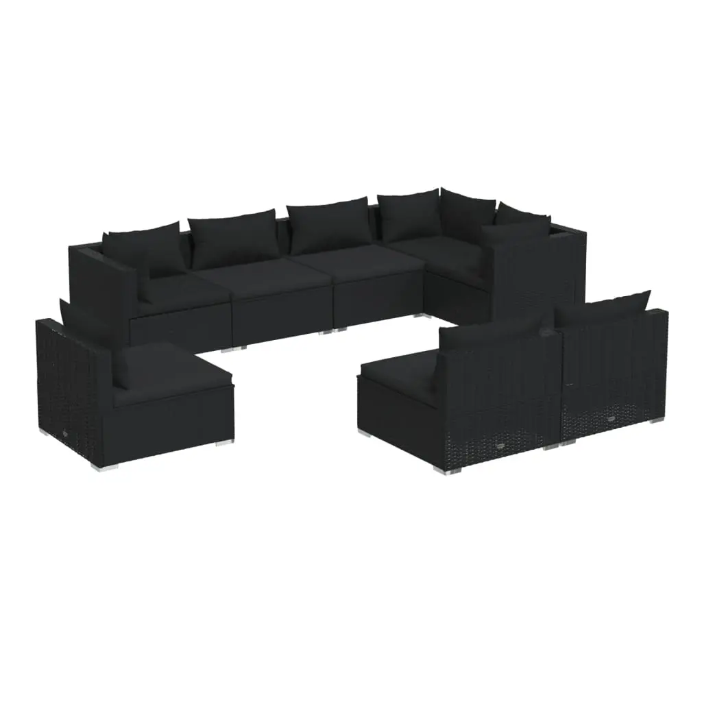 8 Piece Garden Lounge Set with Cushions Poly Rattan Black 3102544 - Furniture
