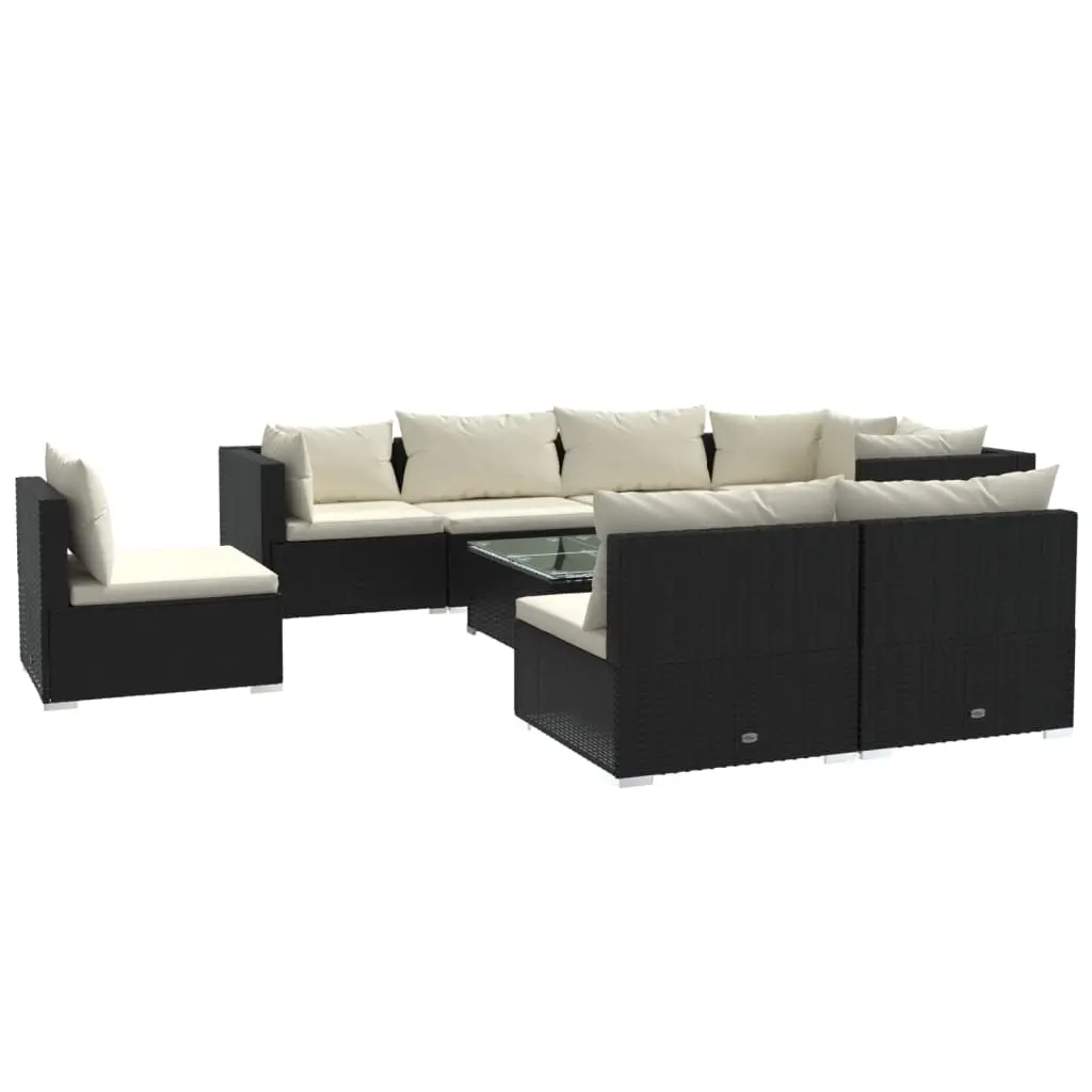 9 Piece Garden Lounge Set with Cushions Poly Rattan Black 3102551 - Furniture