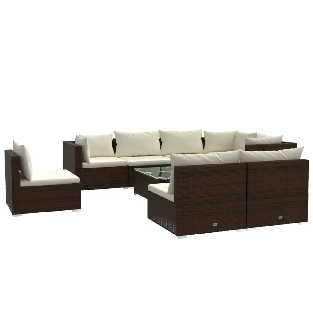 9 Piece Garden Lounge Set with Cushions Poly Rattan Brown 3102554 - Furniture