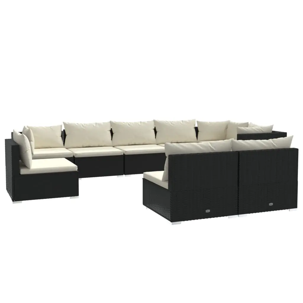 9 Piece Garden Lounge Set with Cushions Poly Rattan Black 3102559 - Furniture