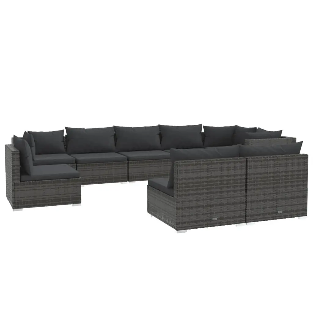 9 Piece Garden Lounge Set with Cushions Poly Rattan Grey 3102565 - Furniture