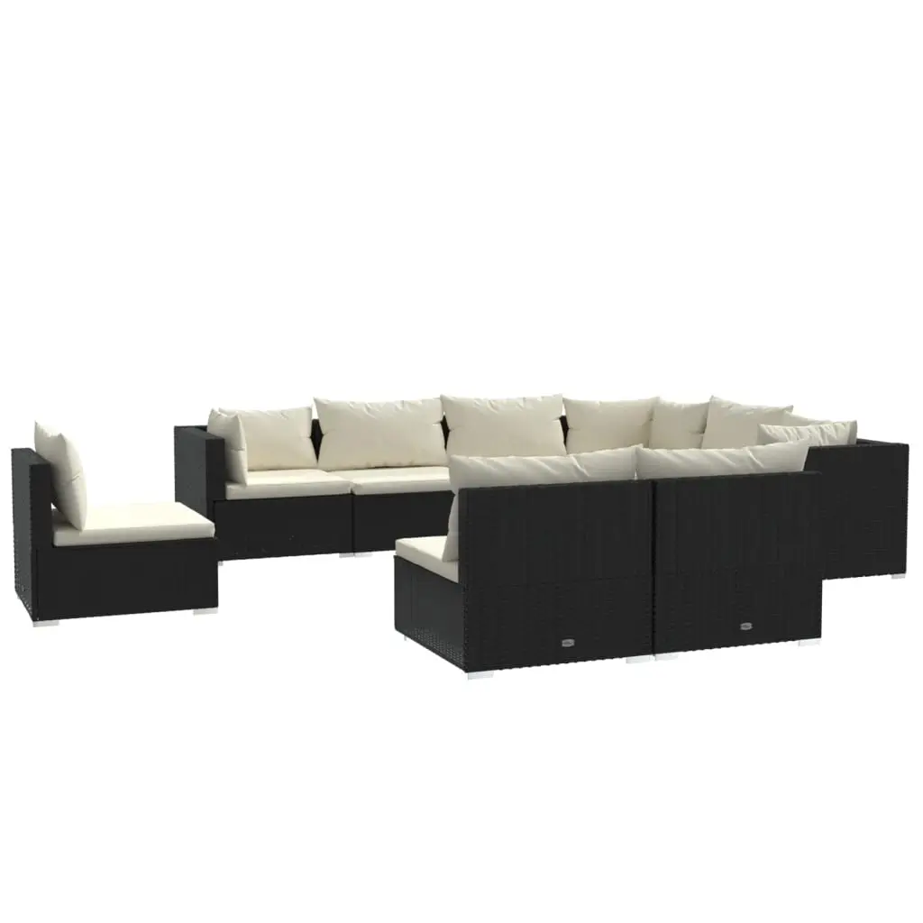 9 Piece Garden Lounge Set with Cushions Poly Rattan Black 3102575 - Furniture