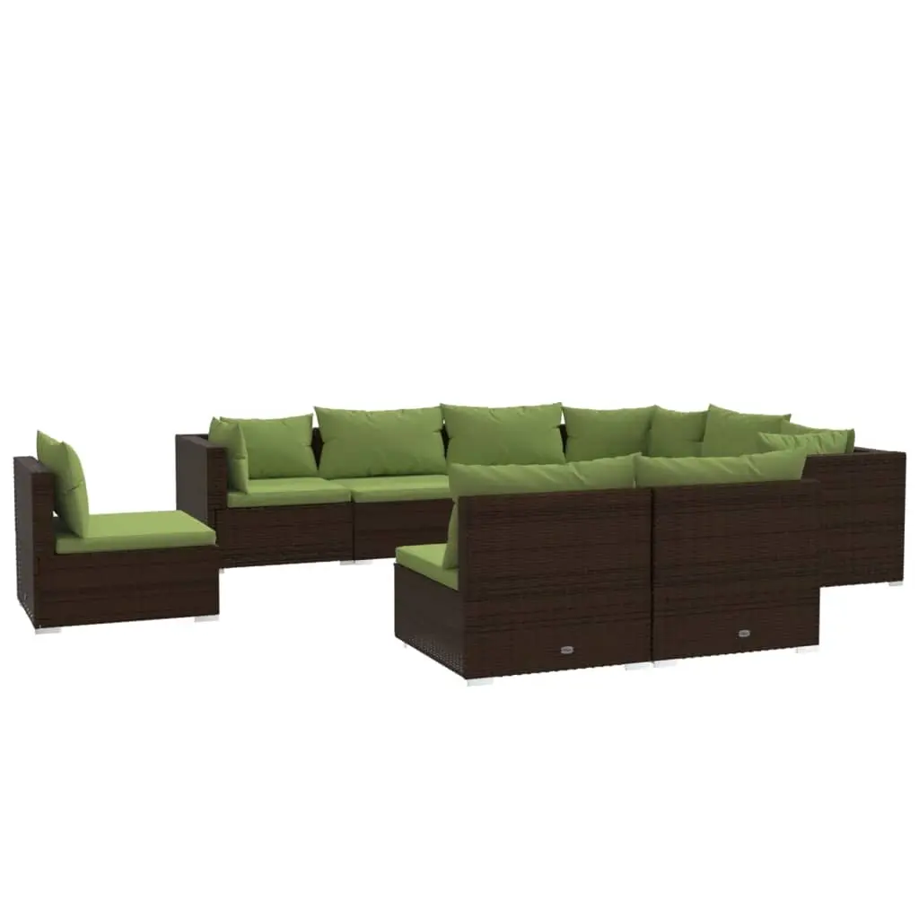 9 Piece Garden Lounge Set with Cushions Poly Rattan Brown 3102580 - Furniture