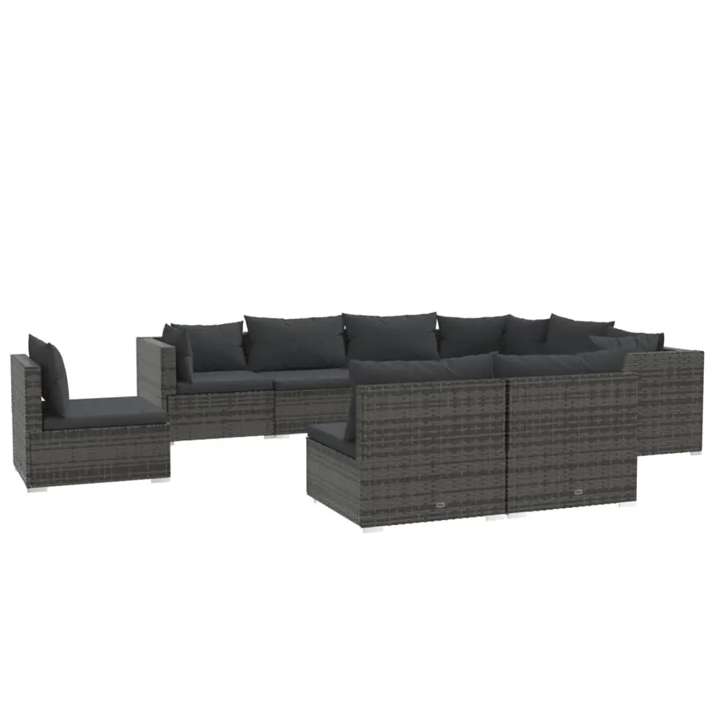 9 Piece Garden Lounge Set with Cushions Poly Rattan Grey 3102581 - Furniture