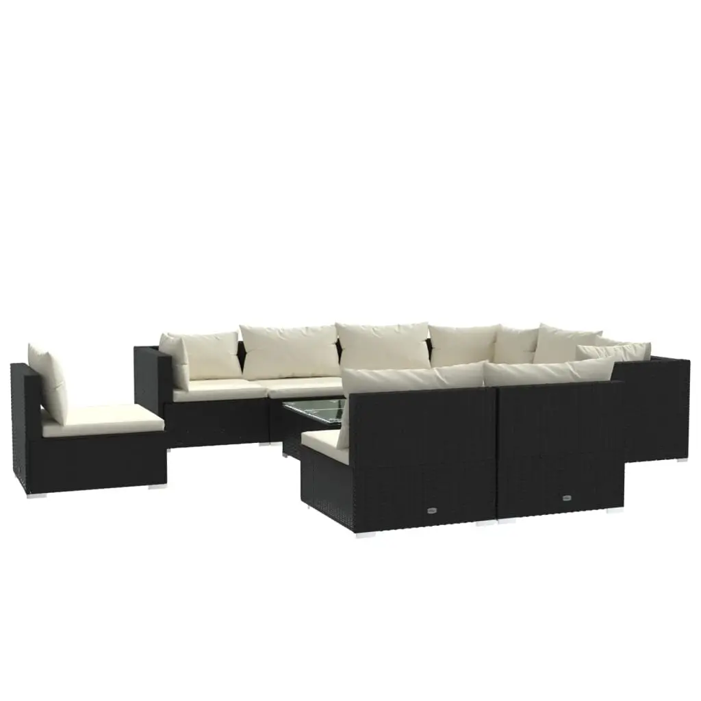 10 Piece Garden Lounge Set with Cushions Poly Rattan Black 3102583 - Furniture