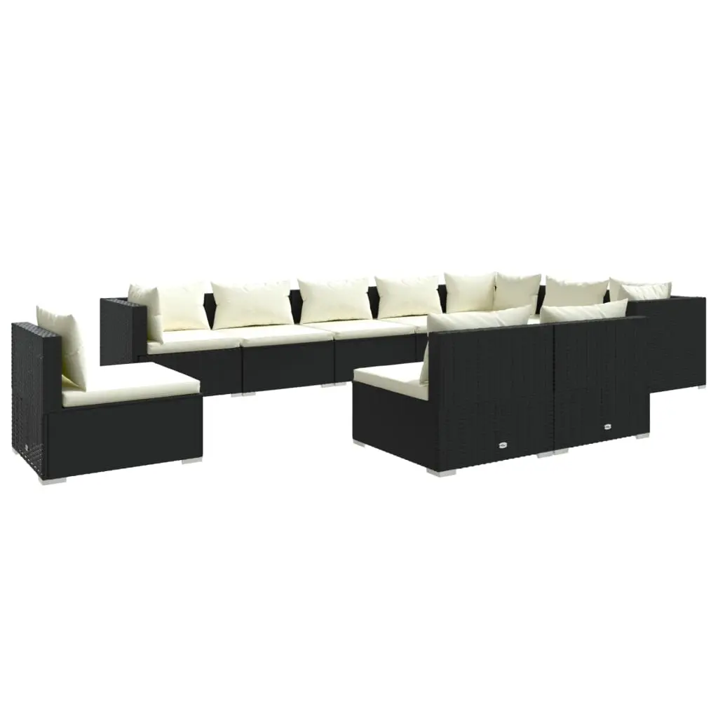 10 Piece Garden Lounge Set with Cushions Poly Rattan Black 3102591 - Furniture