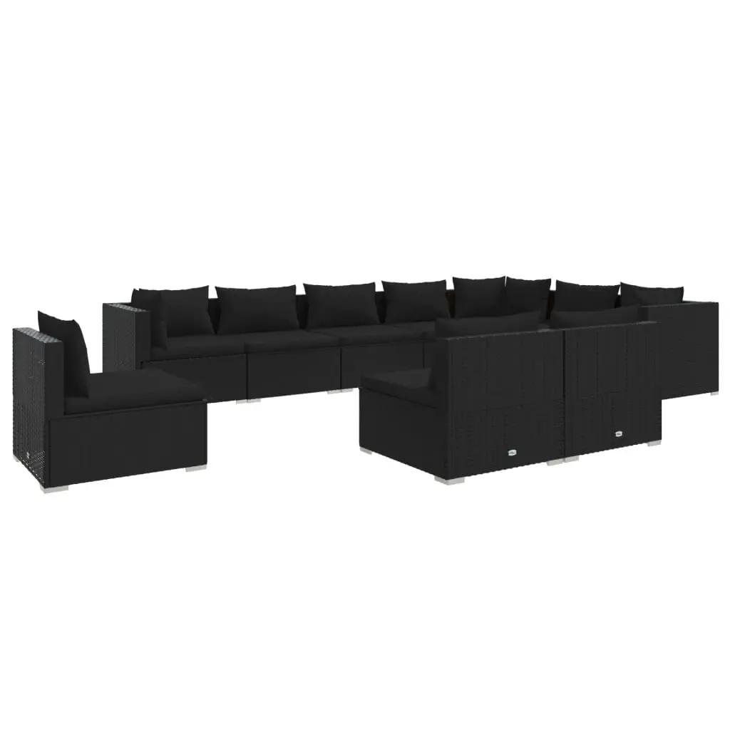 10 Piece Garden Lounge Set with Cushions Poly Rattan Black 3102592 - Furniture