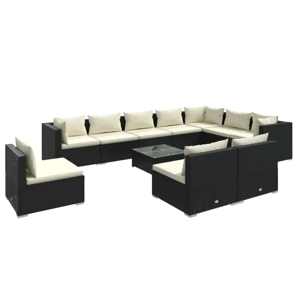 11 Piece Garden Lounge Set with Cushions Poly Rattan Black 3102599 - Furniture