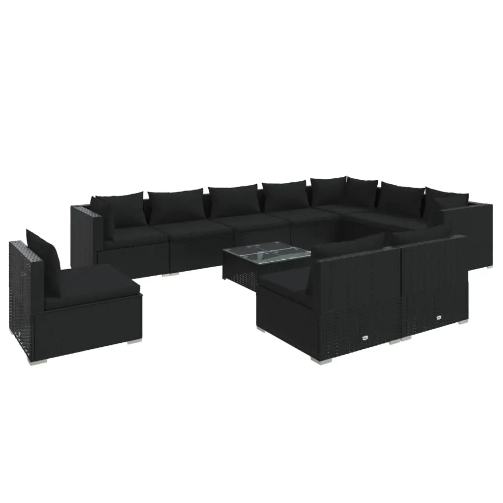 11 Piece Garden Lounge Set with Cushions Poly Rattan Black 3102600 - Furniture