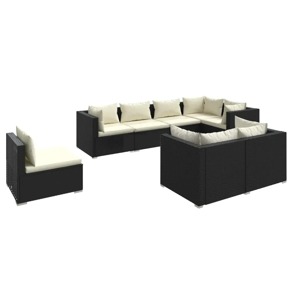 8 Piece Garden Lounge Set with Cushions Poly Rattan Black 3102607 - Furniture