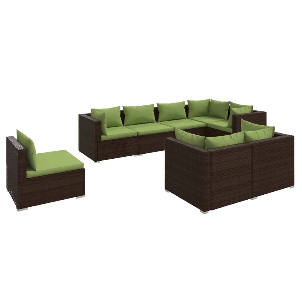 8 Piece Garden Lounge Set with Cushions Poly Rattan Brown 3102612 - Furniture