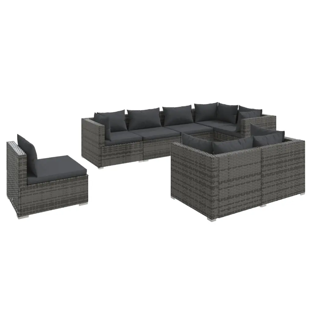 8 Piece Garden Lounge Set with Cushions Poly Rattan Grey 3102613 - Furniture
